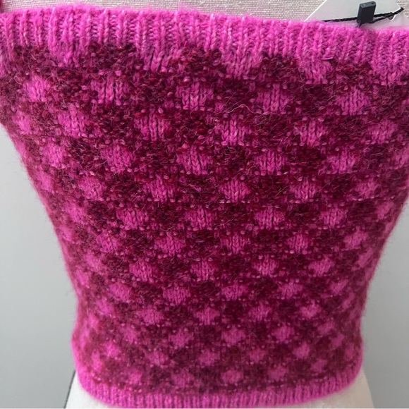 Zara checked knit crop top burgundy pink size medium - Picture 5 of 9